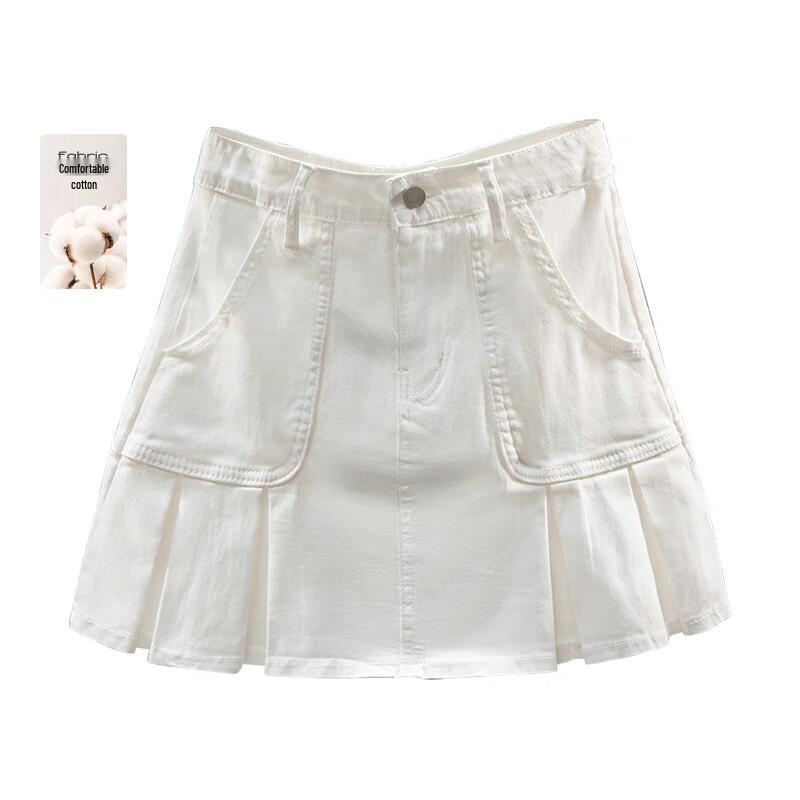 Si Bai She 2026 Summer High-Waist Washed A-Line Denim Skirt L