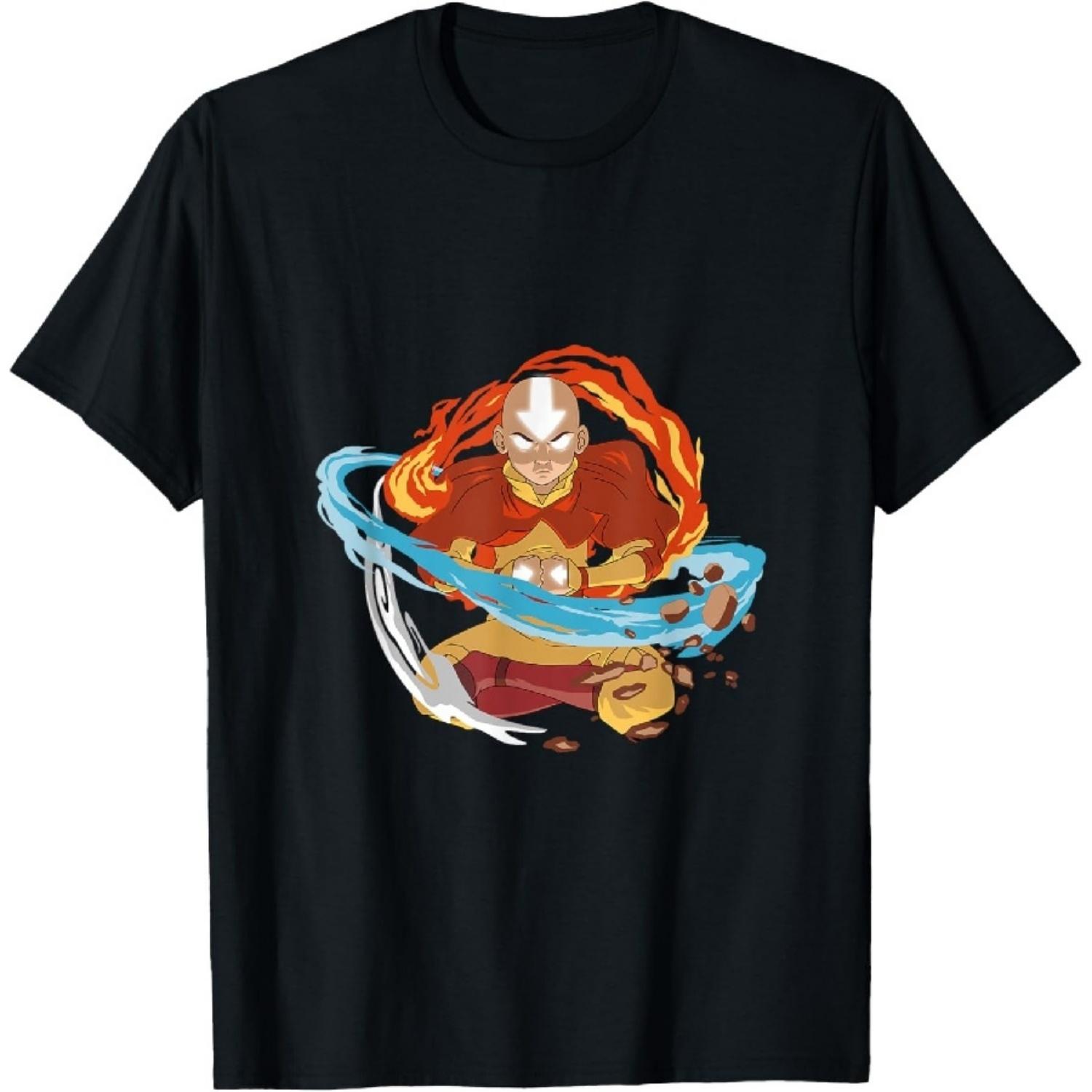 

Avatar Aang Bending Elements Water Fire Air Earth Pose Glow T-Shirt S