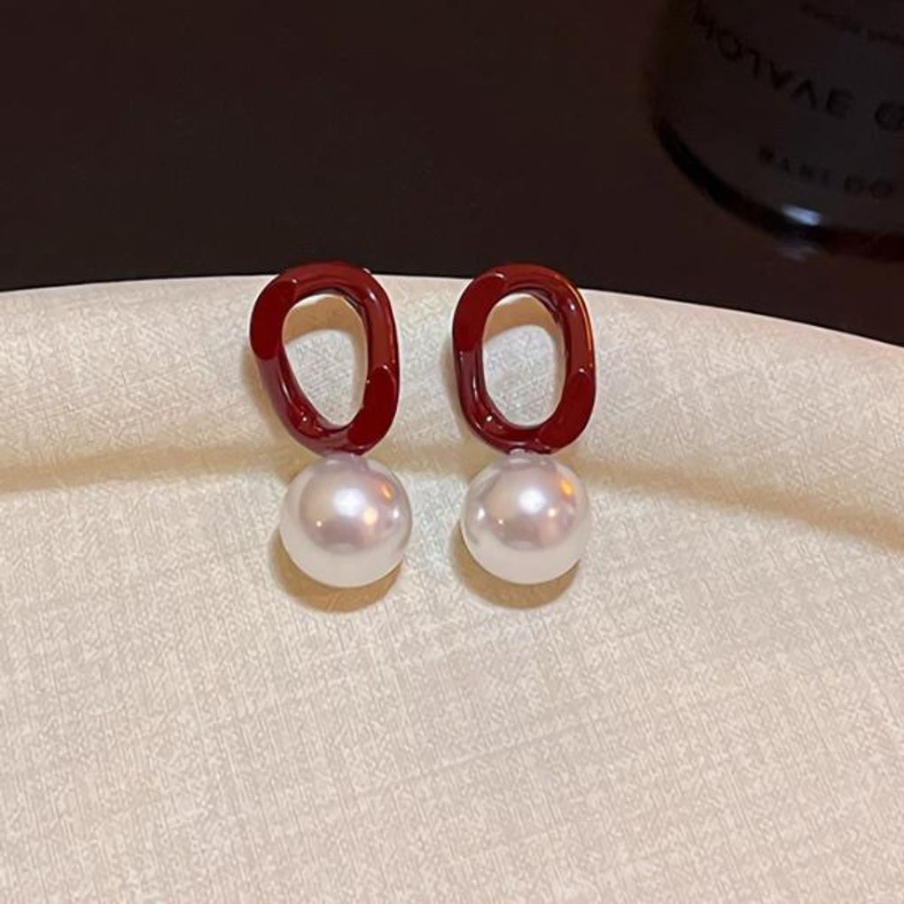 Women's Accessories Sari Red Ring Pearl Silver Earrings