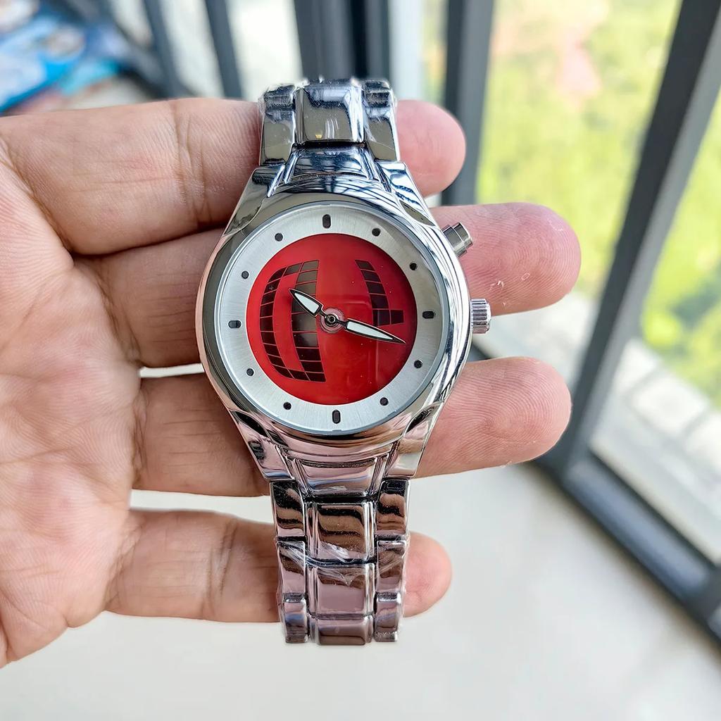 Red Quartz Watch Color Square Y2K Pointer Number Dual Display Steel Personalize Hot Watches Men Business Dynamic Design Clcok