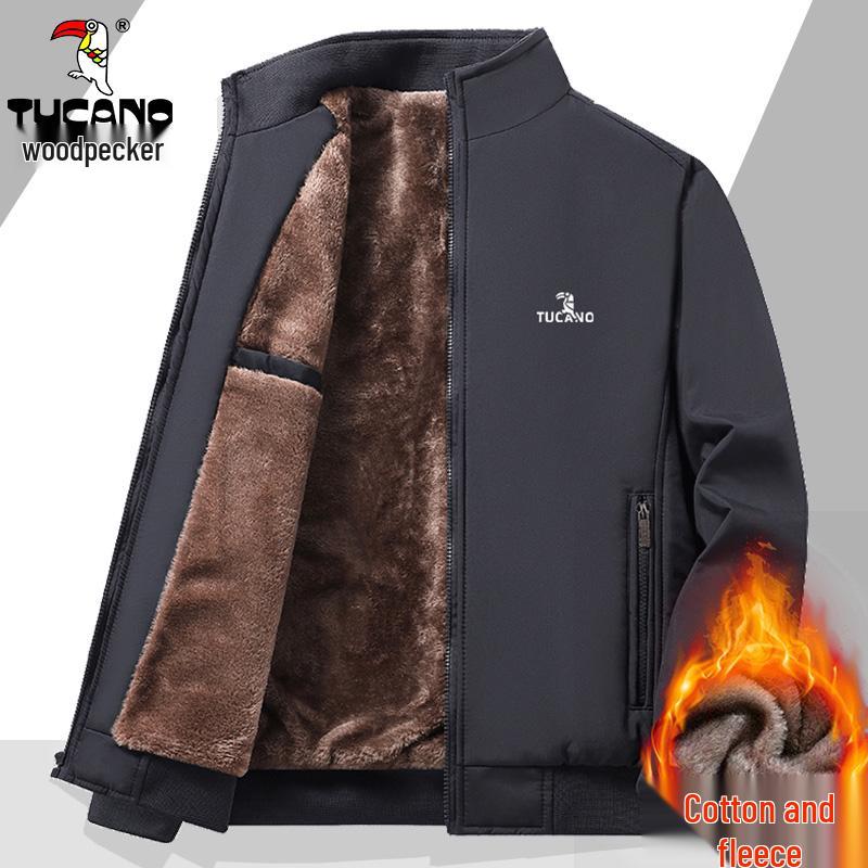 Woodpecker Men s Warm Fleece-Lined Winter Coat, Cotton-Padded, Loose Fit, Plus Size, Stand-Up Collar M 80-90 lbs