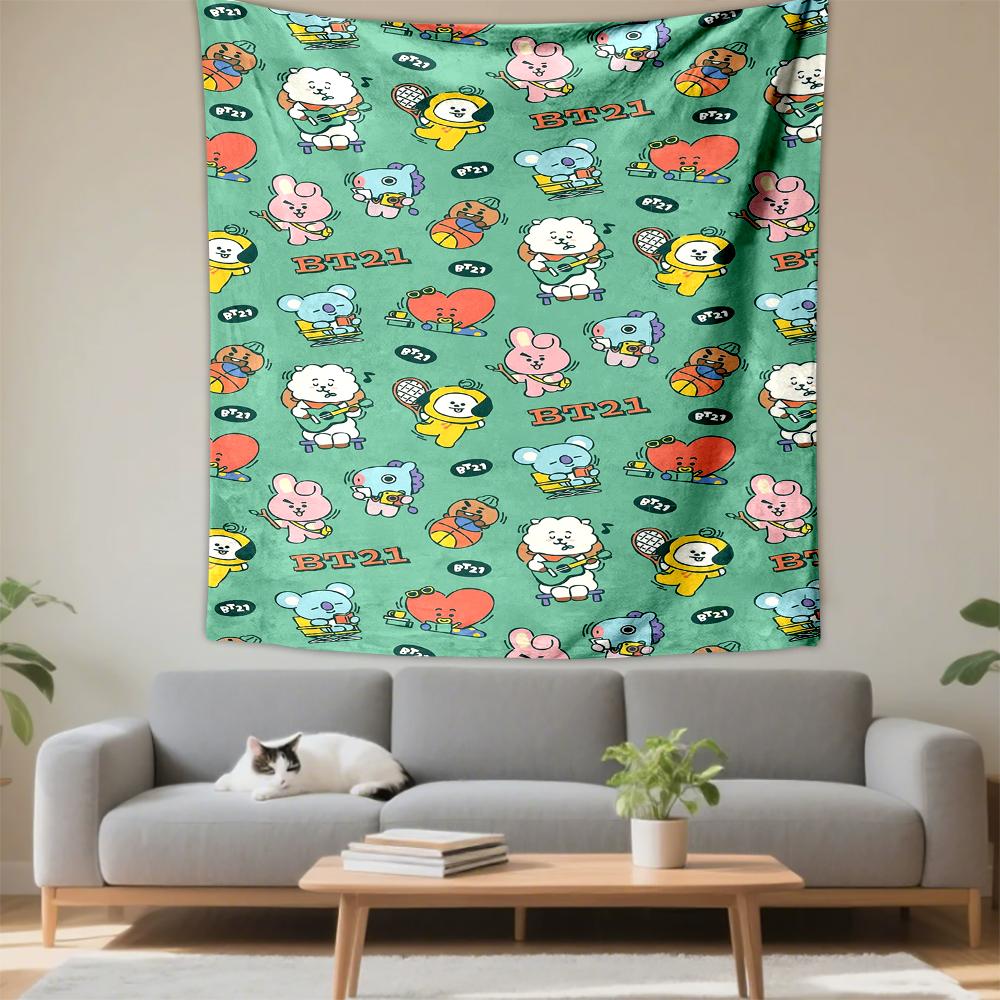 "BT21 Cartoon Pattern Patterned Tapestry for Bedroom and Living Room Home Decor