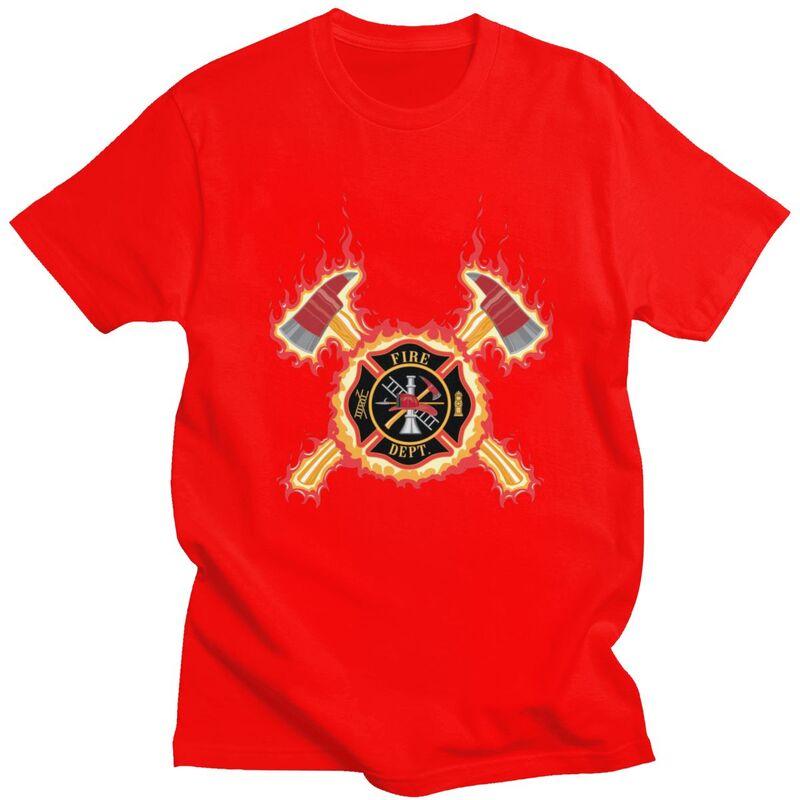 Custom Male Firefighter Cross T Shirts ShortSleeve Cotton Tshirt Leisure Fire Rescue Fireman Tee Loose Fit Clothing