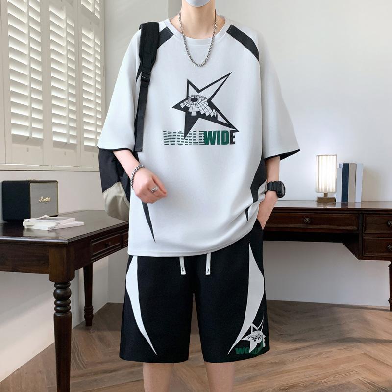 

Летний повседневный спортивный комплект Футболка с короткими рукавами 4XL слоновая кость