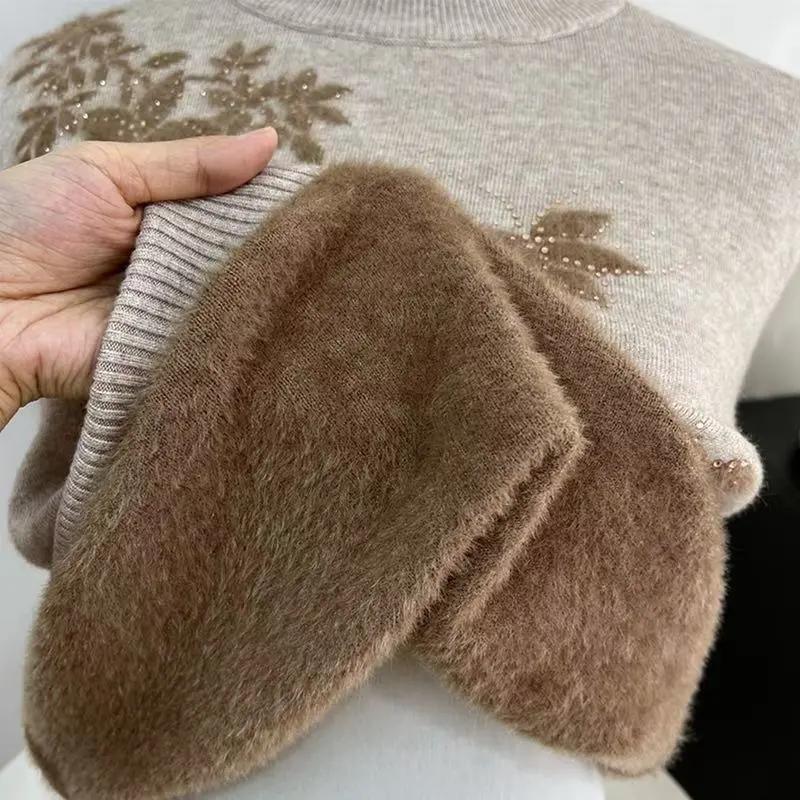 Plus Velvet Thick Sweater Mother Extra-thick One-piece Velvet Knitted Bottoming Shirt Warm Knitted Top Women