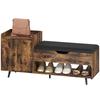 Industrial Shoe Bench with Padded Seat Hidden Compartment Shelves Doors 127x35x59 cm Rustic Brown