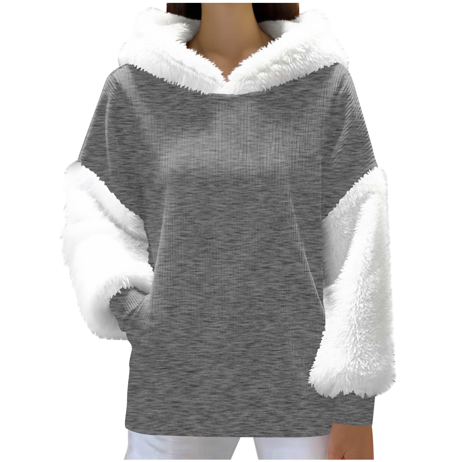 

Women s Color Blocked Casual Long Sleeved Hooded Plush Hoodie Top L