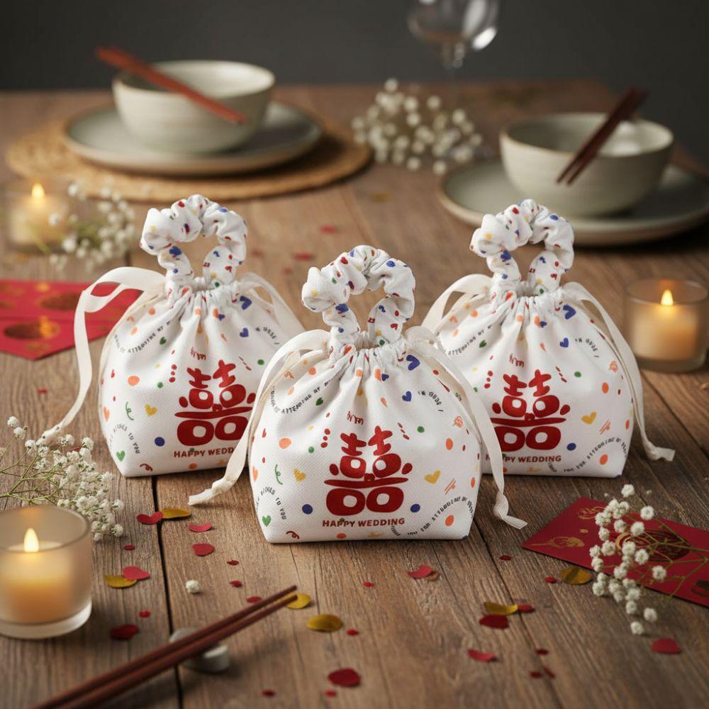 Handheld Wedding Candy Bags Portable Sweet Bow Gifts Packing Bag Handbag Colorful Dots Print Festive Sugar Bag Outdoor Events