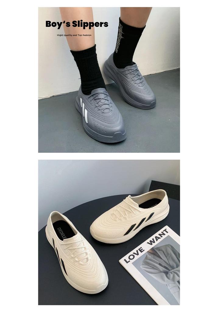 Yuzhihao Men's Color Block Low-Top Rain Shoes for Summer: Flat Bottom, Casual, Ideal for Kitchen, Work, or Outdoor Use.