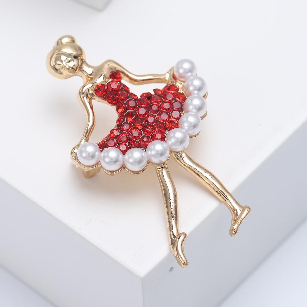 Rhinestones Dancing Girl Brooch for Women Unisex Simulation Pearl Lapel Pins Banquets Party Gift Jewelry Accessories