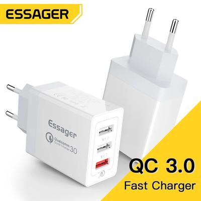 Essager Caricabatterie USB tipo C da 30 W Ricarica rapida 3.0 per iPhone 14 13 Samsung Xiaomi 3 porte Multi Plug da parete per telefono cellulare Ricarica rapida