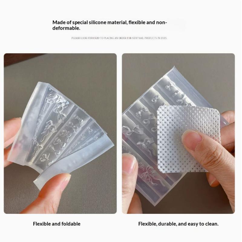 Flowers Bowknot Horse Nail Silicone Relief Design Nail Art Mold 3D Decoration Accessories Transfer Template Nail Salon