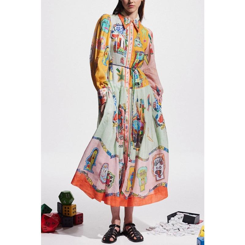 

Однобортное длинное платье с рукавами-фонариками и принтом в стиле граффити на шнуровке, свободное платье-халат XL