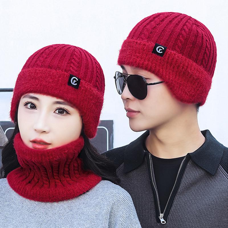Wool Hat Scarf Two-Piece Winter Knitted Hat for Men Women Outdoor Riding Windproof Ear Protection Warm Hat