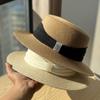 New French White Top Hat Summer Beach Vacation Visor Hat Straw Hat