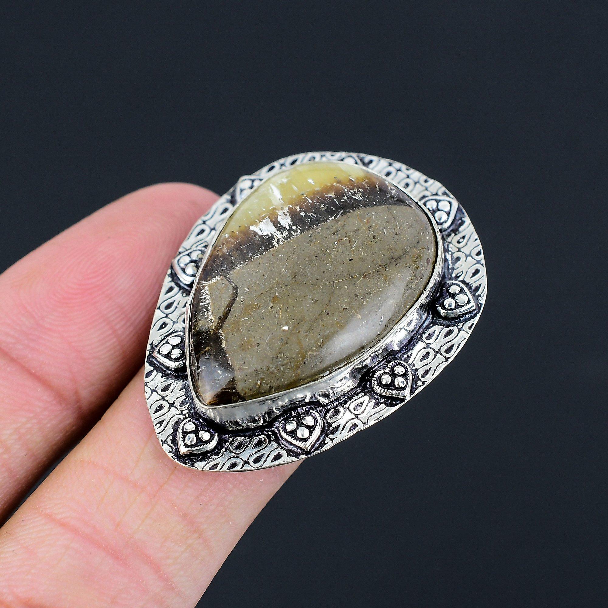 Halloween Deal Septarian Stone Root Chakra Ring Jewelry Size 6.5 Sterling Silver 6.5