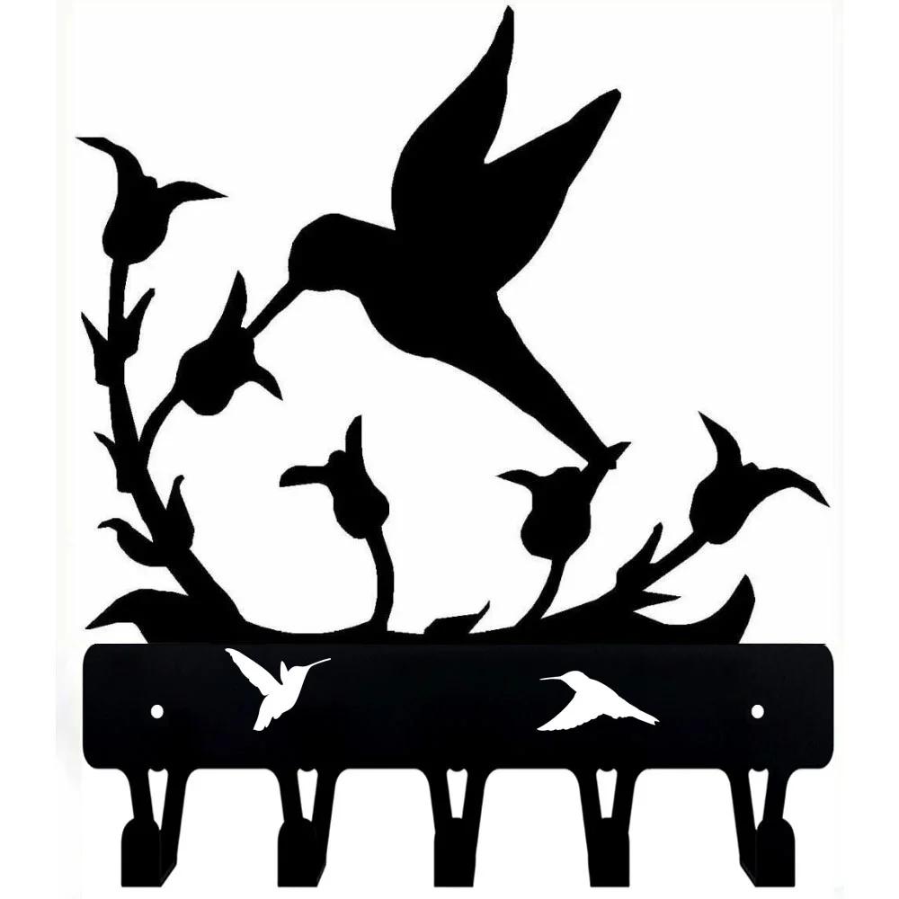 1pc Wall Mounted Hummingbird Key Rack Hanger - Small 6 Inch Wide Iron Crafts Wall Art Decorative Hook Coat Hanger