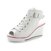 Fashion New Spring Summer Women's High Wedge Canvas Fish Mouth Shoes Korean Version of The Slope Open Toe Hollow Lace Up Canvas Shoes