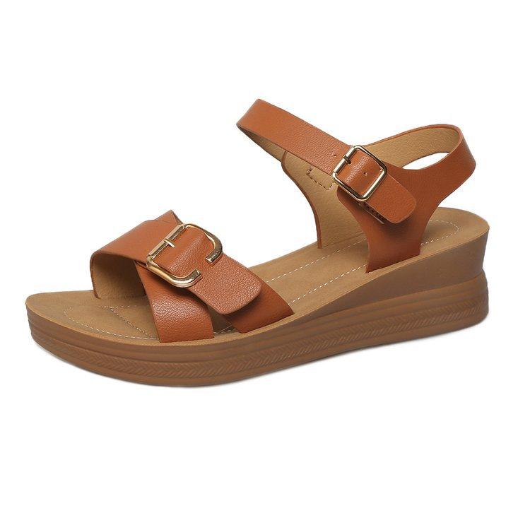 Fashion Women's Thick Bottom Wedge Sandals 2025 Summer Ankle Buckle Platform Sandals Woman Plus Size 43 Lightweight Non Slip Beach Shoes