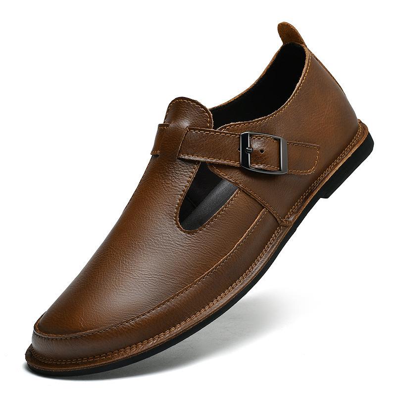 Spring Autumn 2025 Men's Business Casual Slip-On Leather Shoes with Soft Sole and Upper