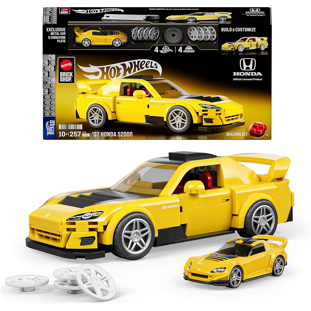 Mattel Hot Wheels Speed Series 257-Piece Building Set '07 Honda S2000 Realistic Details Custom Decals for Ages 10 and Up