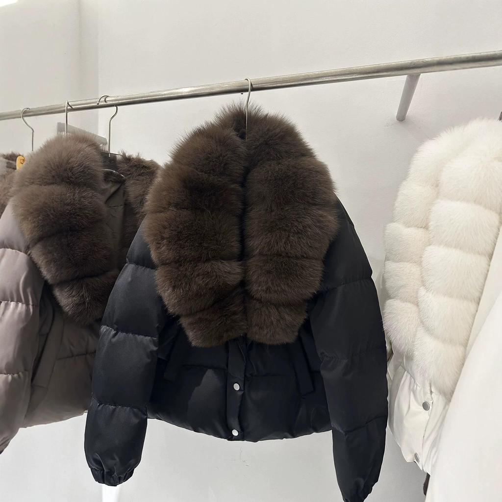 Women's Winter Down Jacket with Fox Fur Collar - Short, Thick & Warm Puffer Coat