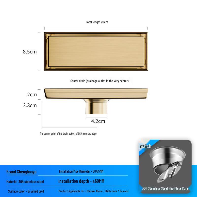 Bright Light 304 Stainless Steel Invisible Floor Drain - Odor-Resistant for Hotel Showers