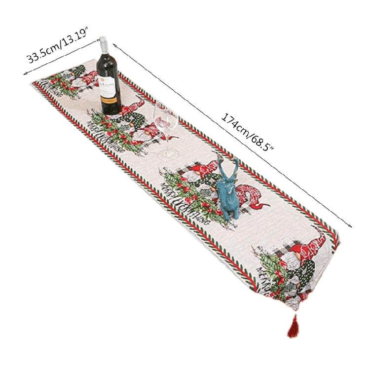Merry Christmas Table Runner Gnome Tassel Kitchen Dining Table Decor