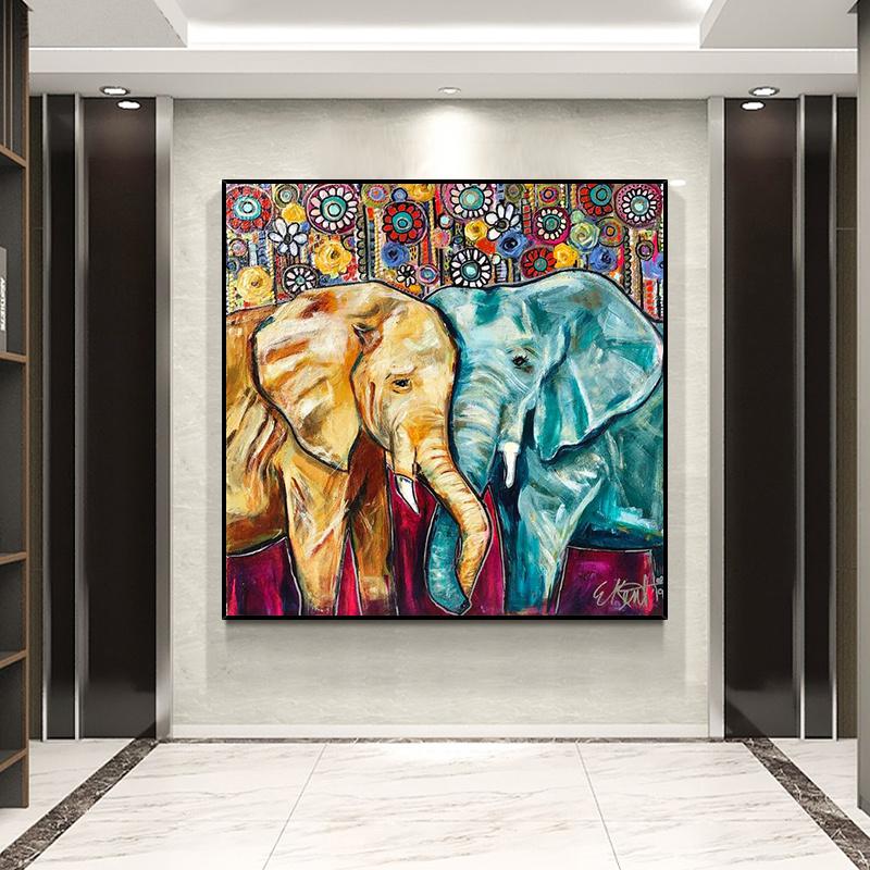 Two Elephants Lovers Flowers Art Canvas Painting Wall Art Posters and Prints Scandinavia Animal Pictrure for Room Home Decor