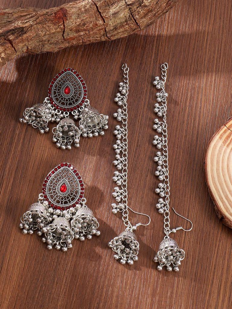 Retro Rhinestone Indian Wind Chime Tassel Earrings - Bohemian Ethnic Style