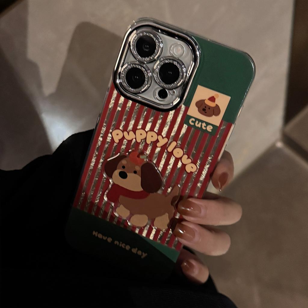 Red Striped Dachshund Dog Suitable for 17promax Mobile Phone Case Apple Iphone16 Christmas Cartoon 13 Lanyard 14 Hard