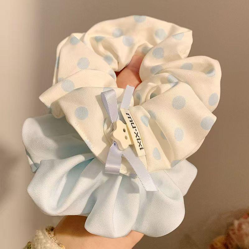 Elegant Blue Polka Dot Large Scrunchie Hair Band For Women Girls Hair Tied Bands Head Rope Ponytail Hair Accessories