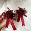 Wine Red Xiuhe Wedding Corsage Set for Bride, Groom, Family, and Best Man