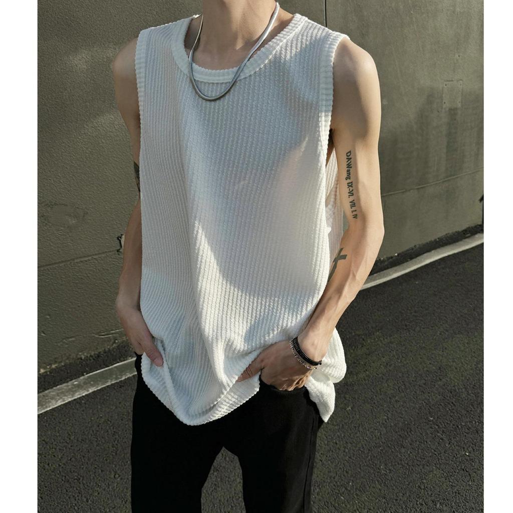 Men's Ice Silk Textured Sports Tank Top - Loose Fit Summer Sleeveless Camisole for Fitness