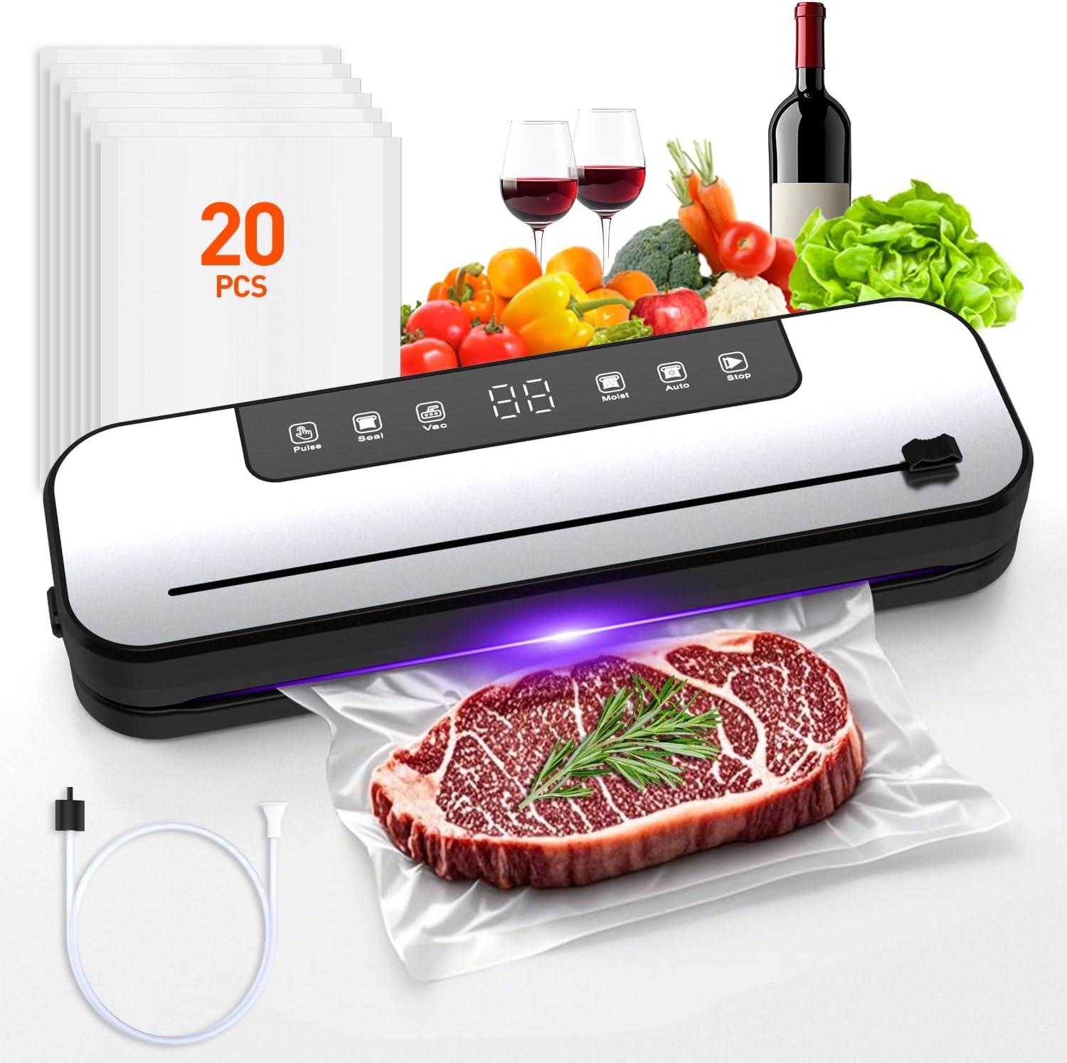 Food Vacuum Sealer Machine, Powerful Food Saver Vacuum Sealer Machine with Cutter, 6-in-1 Automatic Air Sealing f United States
