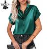 Damenmode, lässig, Sommer, Frühling, einfarbig, kurzärmelig, Polo-Ausschnitt, Blusen und Hemden