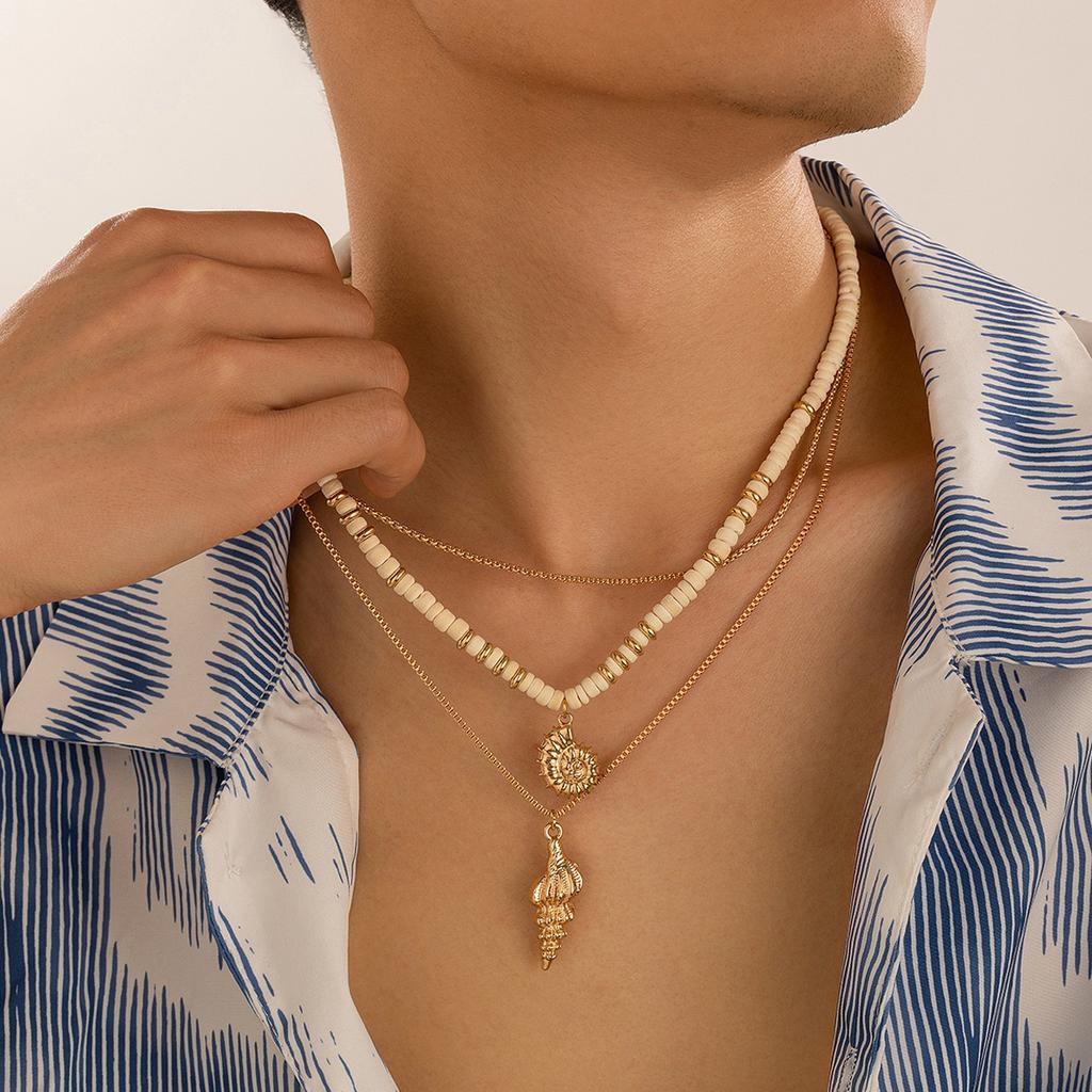 And Alloy Versatile Soft Clay Necklace Featuring Exotic Shells Perfect For Summer Outfits