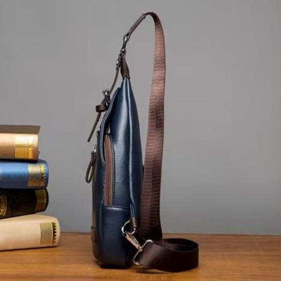 Men Sling Backpack Retro Faux Leather Chest Bag Crossbody Purse with Adjustable Shoulder Strap for Commuting Travel Daily Errands