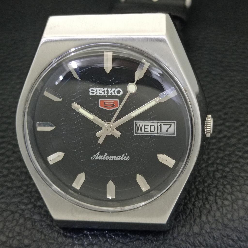 JAPAN VINTAGE SEIKO 5 AUTOMATIC 6309A MENS BLACK COLOR DIAL WATCH a701451-5 R206b-a701451