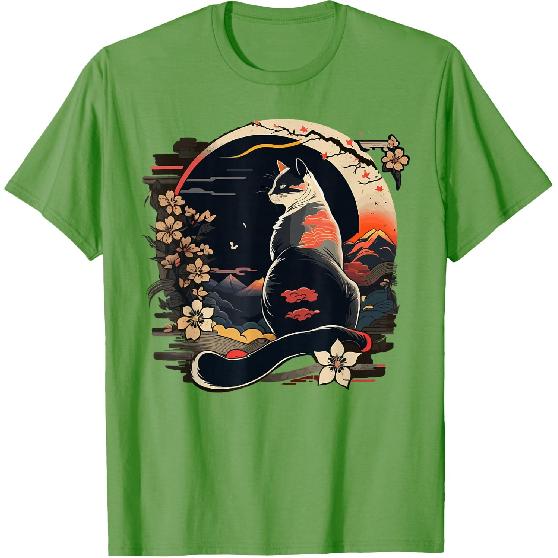 Kawaii Cat Anime Japanese Retro Men Funny Cat T-Shirt