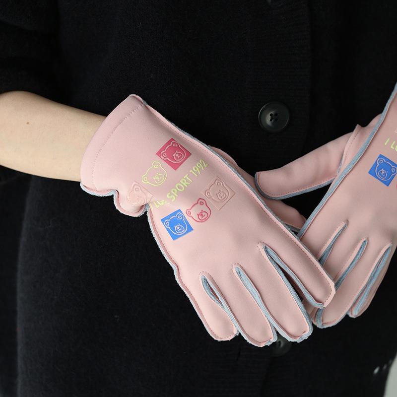 New thermal gloves women's autumn and winter cute bear velvet outdoor windproof waterproof cycling non-slip riding