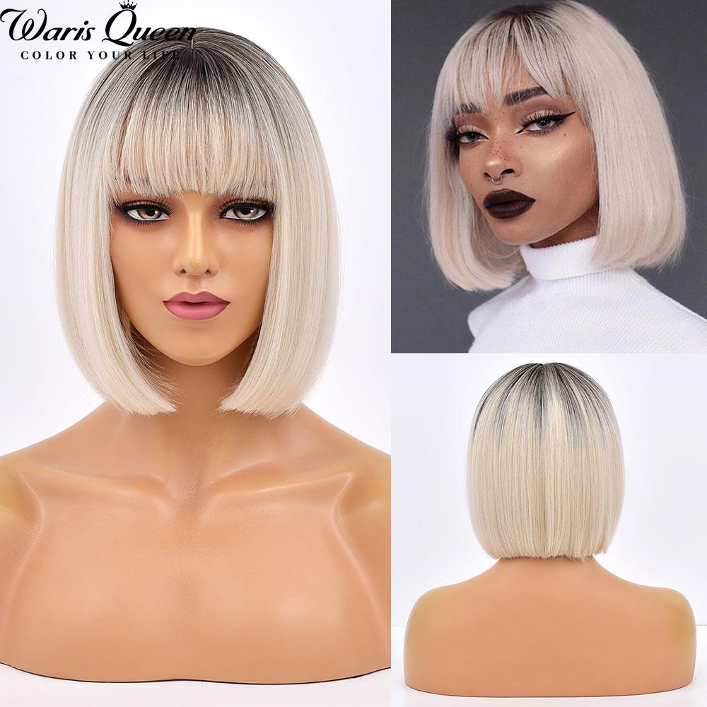 Short Bob Wig With Bangs Orange Stright Wigs For Women  Natural Lolita Daily Party Cosplay Hair Heat Resistant Synthetic Wigs