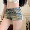 2025 Summer Women's Spicy Girl Embroidered Ripped Denim Shorts: Low-Waist, Slimming, Hip-Hugging
