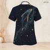Women Plus Size V Neck Short Sleeve Scrub Top Galaxy Whale Moon Star Print Nurse Uniform Top