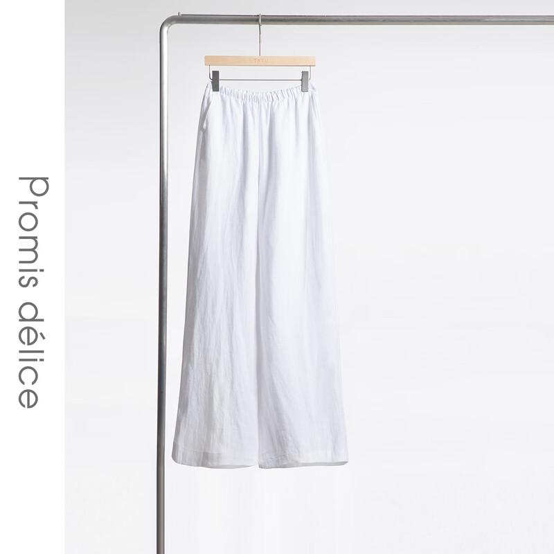 

Women s Linen Elastic Waist Wide-Leg Pants S