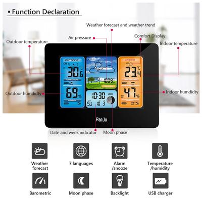 Multifunkční digitální meteostanice LCD budík Předpověď počasí Barometr Teploměr Vlhkoměr Bezdrátový venkovní senzor