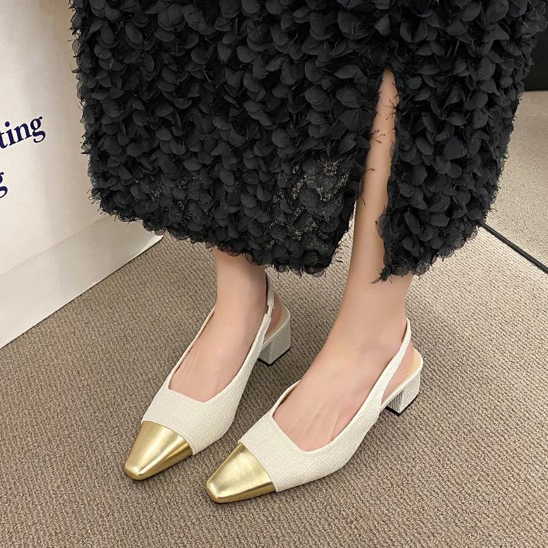 Fashion Fashion Square Toe Slingbacks Women Shoes 2024 New Mid Heel Sandals for Women Thick Heeled High Heels Shoes for Women