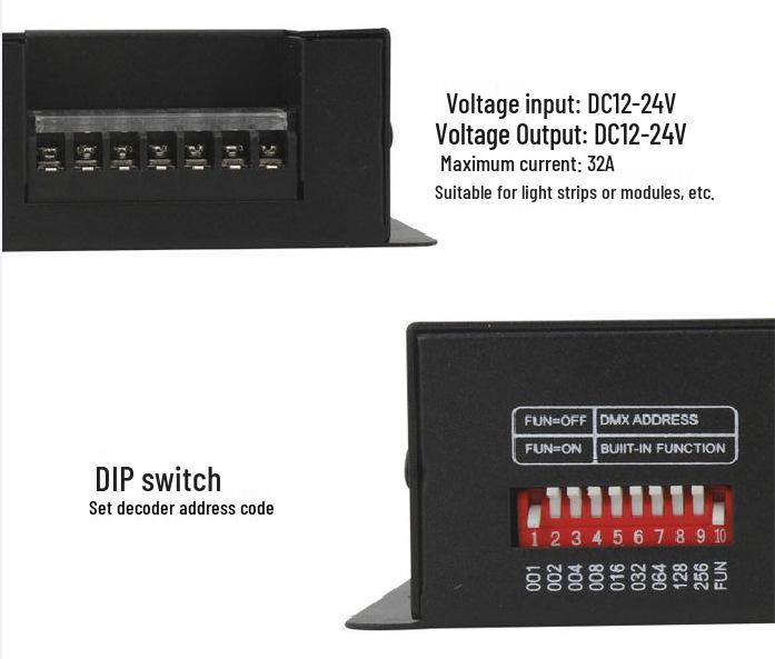 Aonengda DMX512 RGB/RGBW LED Decoder & Controller, DC12-24V, 3/4x10A