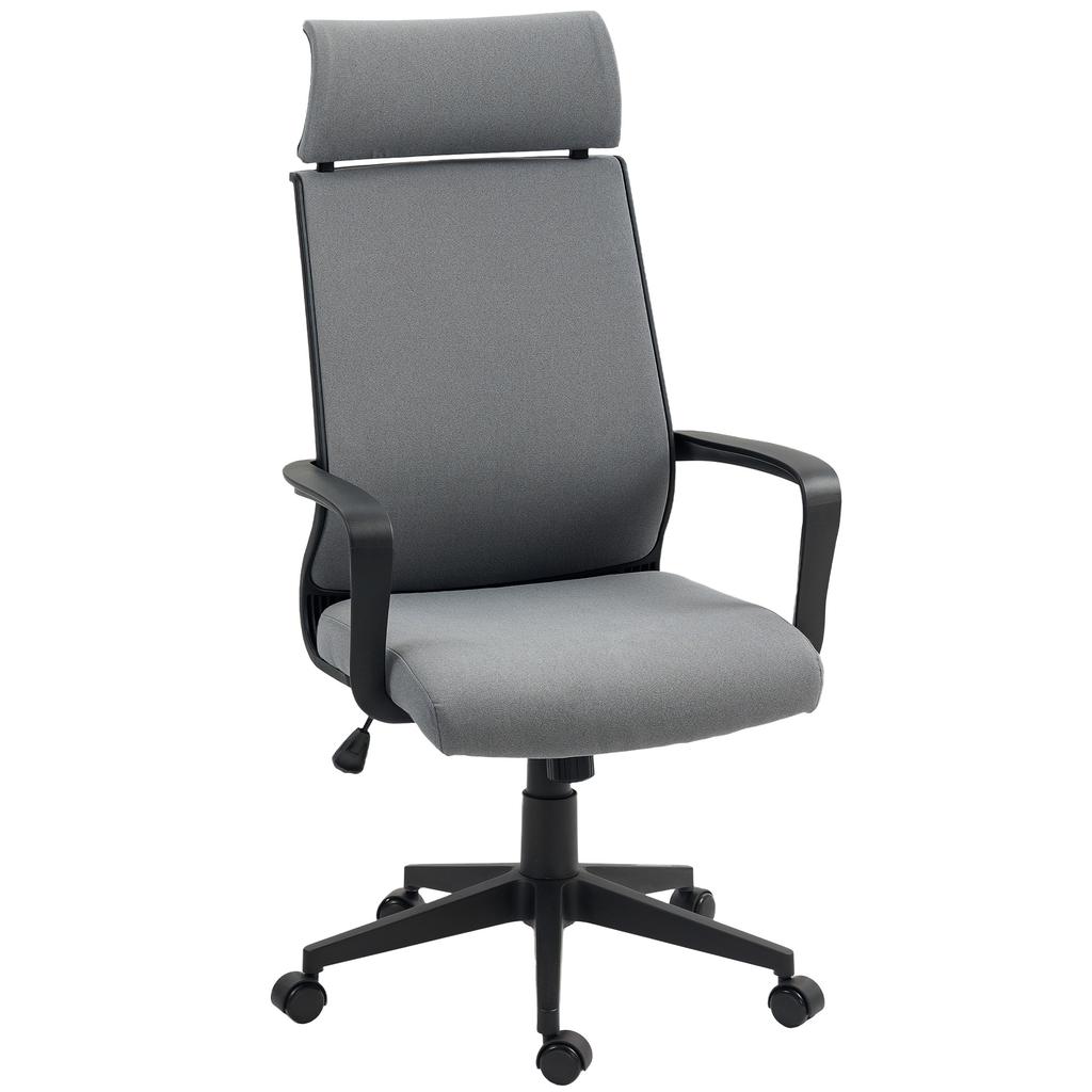 Office Chair with Soft Backrest, Casters, Armrests, Height-Adjustable Desk Chair, Faux Wool, Gray