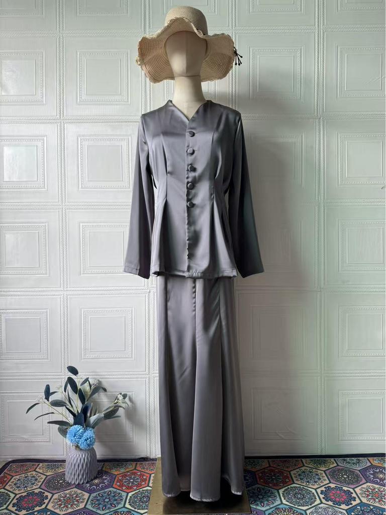 2025 Spring Elegant Retro Women's Solid Color Long Sleeve Top and Skirt Set